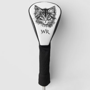 Black and White Kitten Face Persönliche Monogram Golf Headcover