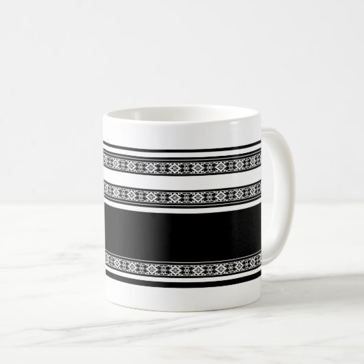 Black and white lace braid and horizontal stripes  kaffeetasse (VorderseiteRechts)