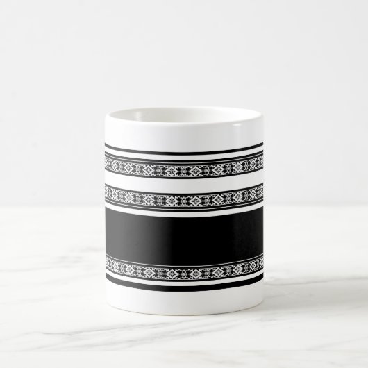 Black and white lace braid and horizontal stripes  kaffeetasse (Mittel)