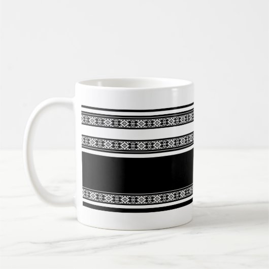 Black and white lace braid and horizontal stripes  kaffeetasse (Links)