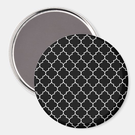 Black And White Latticework, Quatrefoil, Trellis Magnet (Vorderseite/Rückseite)