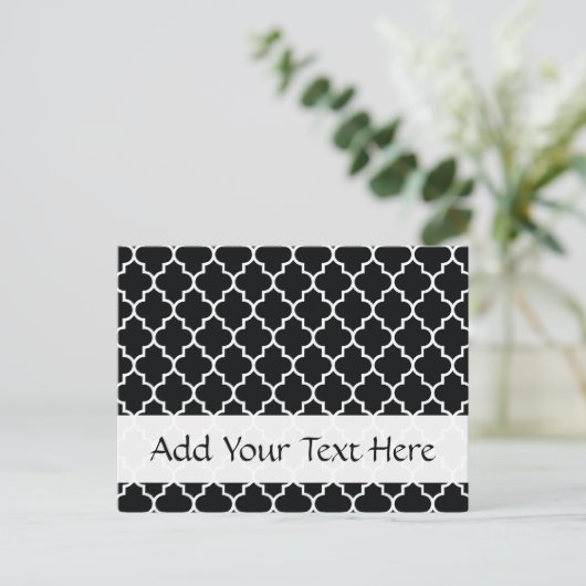 Black And White Latticework, Quatrefoil, Trellis Postkarte (Stehend Vorderseite)