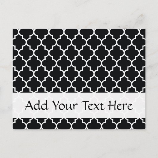 Black And White Latticework, Quatrefoil, Trellis Postkarte (Vorderseite)