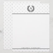 Black And White Laurel Monogram Polka Dot Pattern Briefbogen (Vorne/Hinten)