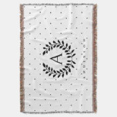 Black And White Laurel Monogram Polka Dot Pattern Decke (Vorderseite Vertikal)