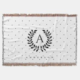 Black And White Laurel Monogram Polka Dot Pattern Decke
