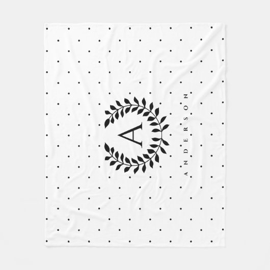Black And White Laurel Monogram Polka Dot Pattern Fleecedecke (Vorderseite)