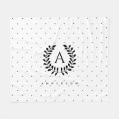 Black And White Laurel Monogram Polka Dot Pattern Fleecedecke (Vorderseite (Horizontal))