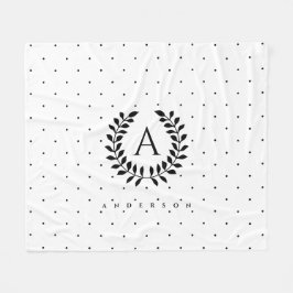 Black And White Laurel Monogram Polka Dot Pattern Fleecedecke