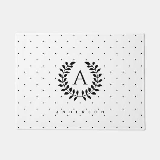 Black And White Laurel Monogram Polka Dot Pattern Fußmatte (Vorderseite)