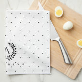 Black And White Laurel Monogram Polka Dot Pattern Geschirrtuch (Viertel Falte)