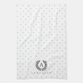 Black And White Laurel Monogram Polka Dot Pattern Geschirrtuch (Vertikal)