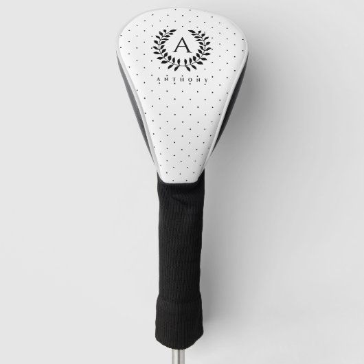 Black And White Laurel Monogram Polka Dot Pattern Golf Headcover (Vorderseite)