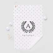 Black And White Laurel Monogram Polka Dot Pattern Golfhandtuch (Insitu)