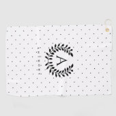 Black And White Laurel Monogram Polka Dot Pattern Golfhandtuch (Horizontal)
