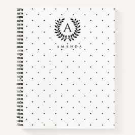 Black And White Laurel Monogram Polka Dot Pattern Notizblock