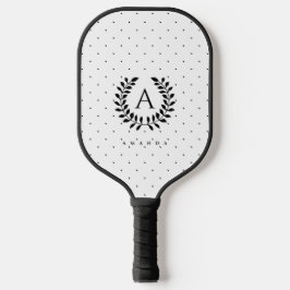 Black And White Laurel Monogram Polka Dot Pattern Pickleball Schläger