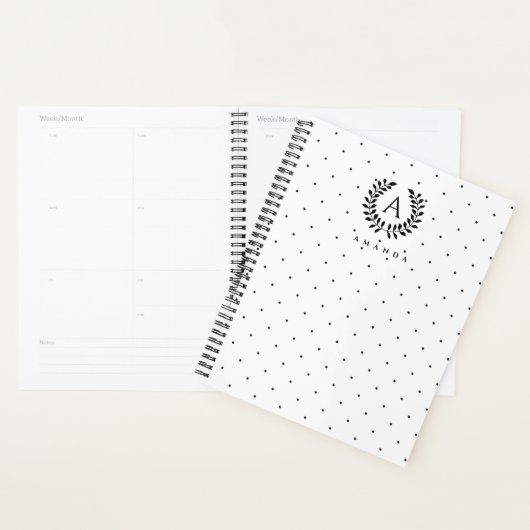 Black And White Laurel Monogram Polka Dot Pattern Planer (Anzeige)