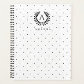 Black And White Laurel Monogram Polka Dot Pattern Planer (Vorderseite)
