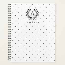 Black And White Laurel Monogram Polka Dot Pattern Planer