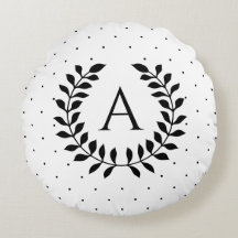 Black And White Laurel Monogram Polka Dot Pattern