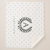 Black And White Laurel Monogram Polka Dot Pattern Sherpadecke (Vorderseite)