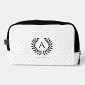 Black And White Laurel Monogram Polka Dot Pattern Waschbeutel (Vorderseite)