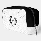 Black And White Laurel Monogram Polka Dot Pattern Waschbeutel (Rechte Ecke)