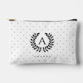 Black And White Laurel Monogram Polka Dot Pattern Zubehörtasche (Vorderseite)