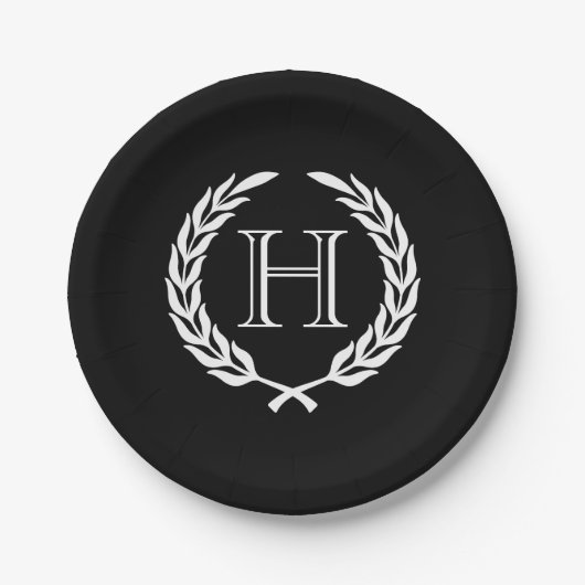 Black and White Laurel Wreath Pappteller (Vorderseite)