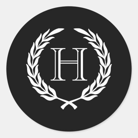 Black and White Laurel Wreath Runder Aufkleber (Vorderseite)