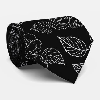 Black And White Leafy NeckTie Krawatte