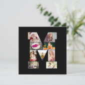 Black and White Letter M Photo Collage Dankeskarte (Stehend Vorderseite)