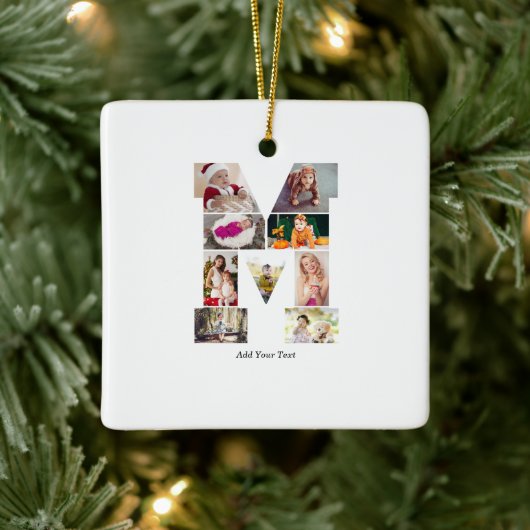 Black and White Letter M Photo Collage Keramikornament (Baum)