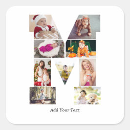 Black and White Letter M Photo Collage Quadratischer Aufkleber