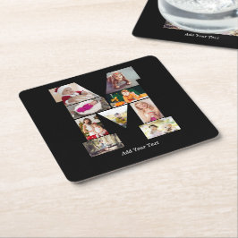 Black and White Letter M Photo Collage Rechteckiger Pappuntersetzer