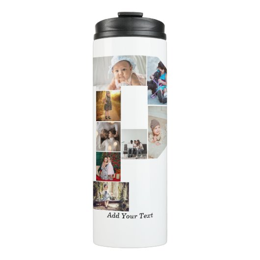 Black and White Letter P Photo Collage Thermosbecher (Vorderseite)