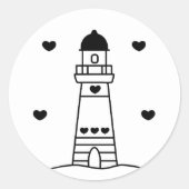Black and White Lighthouse with Hearts Runder Aufkleber (Vorderseite)