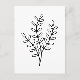Black and White line art delicate leaves Postkarte