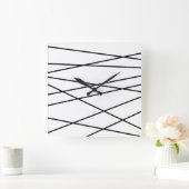 Black and White Linear Geometric Quadratische Wanduhr (Zuhause)