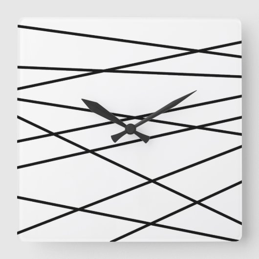 Black and White Linear Geometric Quadratische Wanduhr (Vorderseite)