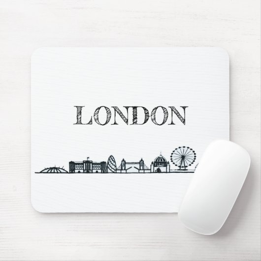Black and White London Skyline Mousepad (Mit Mouse)