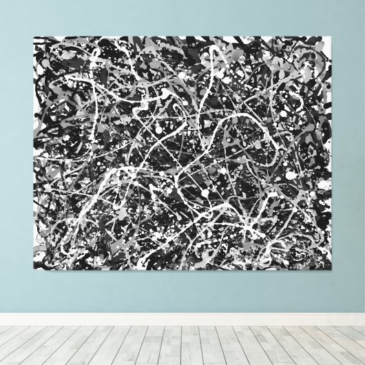 BLACK AND WHITE LXIX - Action painting - Abstrakt- Leinwanddruck (Insitu (Holzboden))