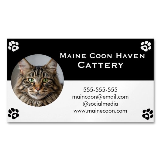 Black and White Maine Coon Customizable  Magnetische Visitenkarte (Vorderseite)