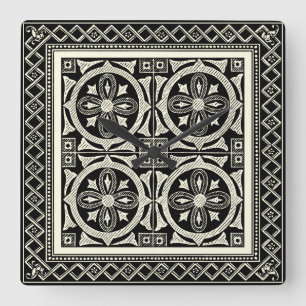 Black and White Mandala Motif by Vision Studio Quadratische Wanduhr