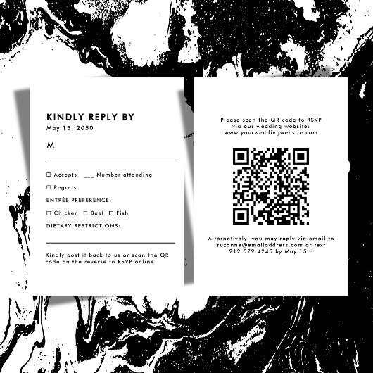 Black and White Meal Choice Wedding RSVP Card