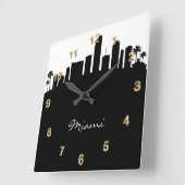 Black and White Miami Skyline Quadratische Wanduhr (Winkel)