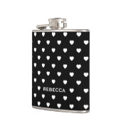 Black and White Mini Hearts Pattern Personalised Flachmann (Links)