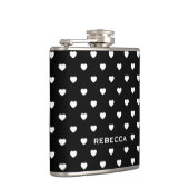 Black and White Mini Hearts Pattern Personalised Flachmann (Rechts)