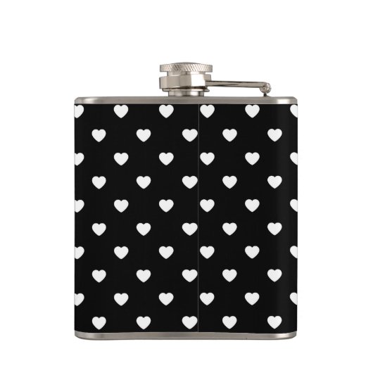 Black and White Mini Hearts Pattern Personalised Flachmann (Rückseite)